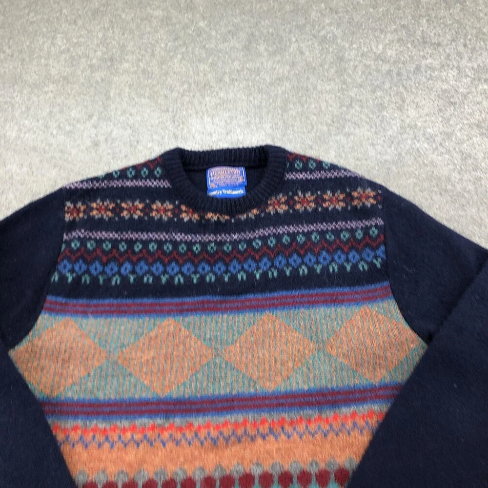 Vintage Pendleton Sweater Mens Medium Multicolor Fair Isle Wool Crewneck USA